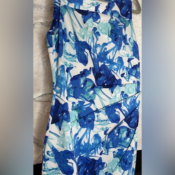 Calvin Klein | Women’s Blue White Sleeveless Zip Closure Sheath Dress, Size 12 - Picture 6 of 15